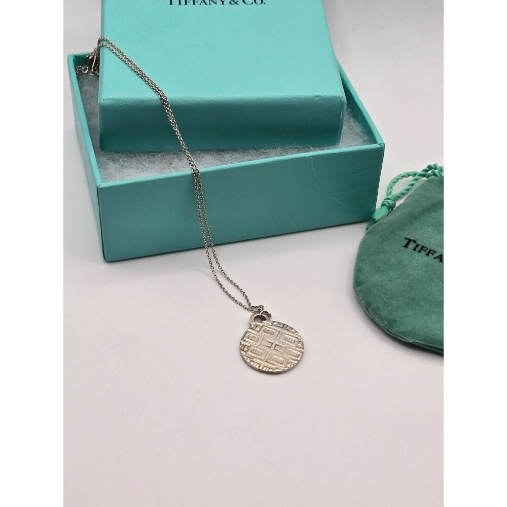 Tiffany & Co sterling signed 45 year clinique necklace 18" chain 1" pendant - Picture 7 of 9